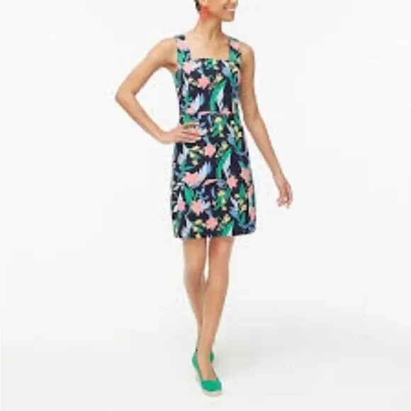 J.Crew Factory Floral Basketweave Square Neck Sheath Dress Navy - Picture 2 of 10